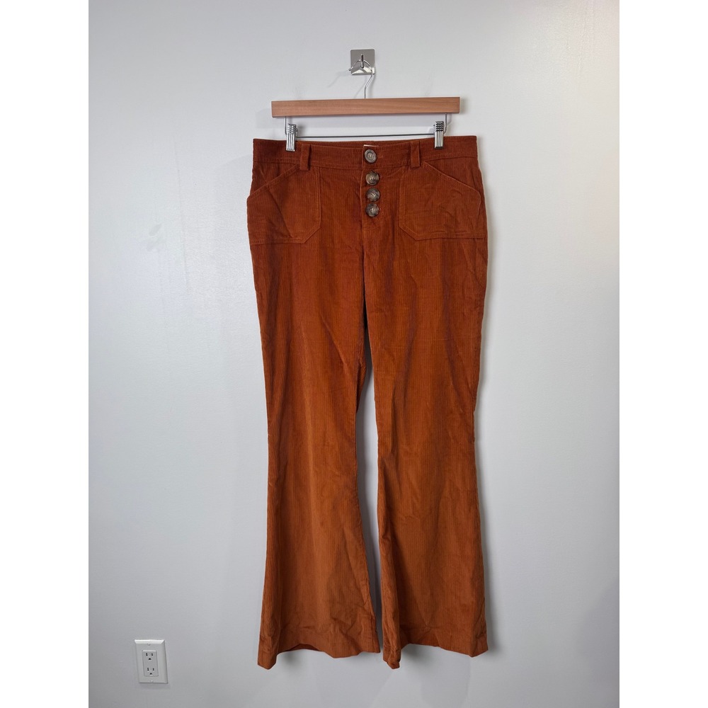 Ines de la Fressange Women Orange Corduroy Button Fly Flare Pants FR42 (US10)